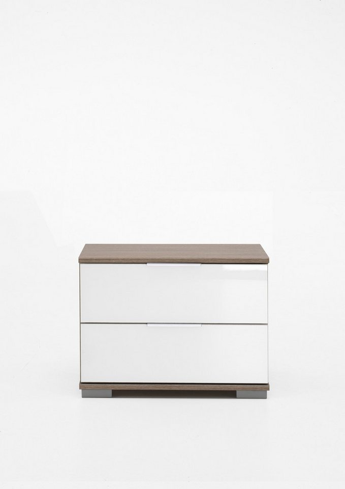 Wimex Nachtkommode in Eiche-Sägerau mit 2 Schubladen und Absetzungen in GLAS WEISS (BxHxT: 52x40x38 cm) von Wimex