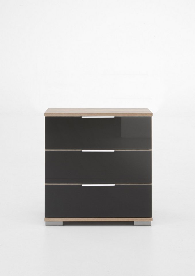 Wimex Nachtkommode in Eiche-Sägerau mit 3 Schubladen und Absetzungen in GLAS GREY (BxHxT: 52x58x38 cm) von Wimex
