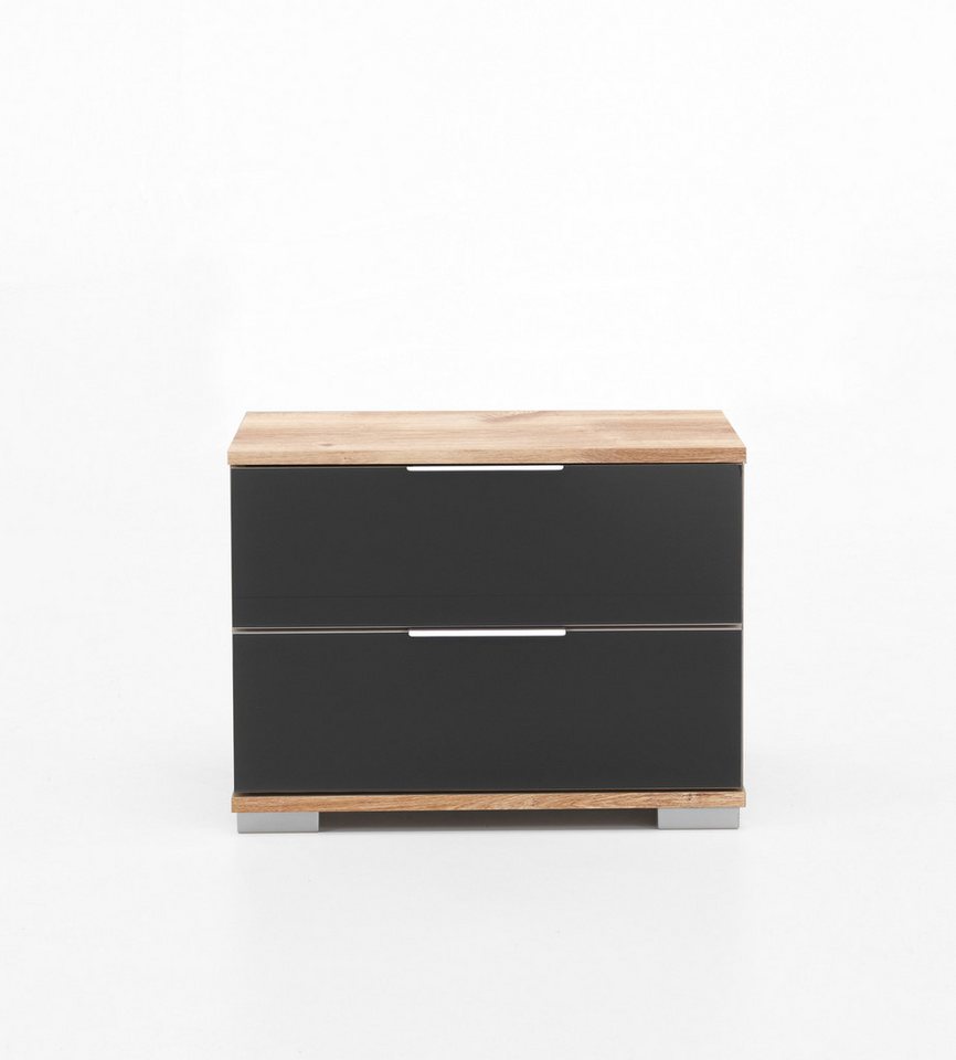 Wimex Nachtkommode in Plankeneiche mit 2 Schubladen und Absetzungen in GLAS GREY (BxHxT: 52x40x38 cm) von Wimex