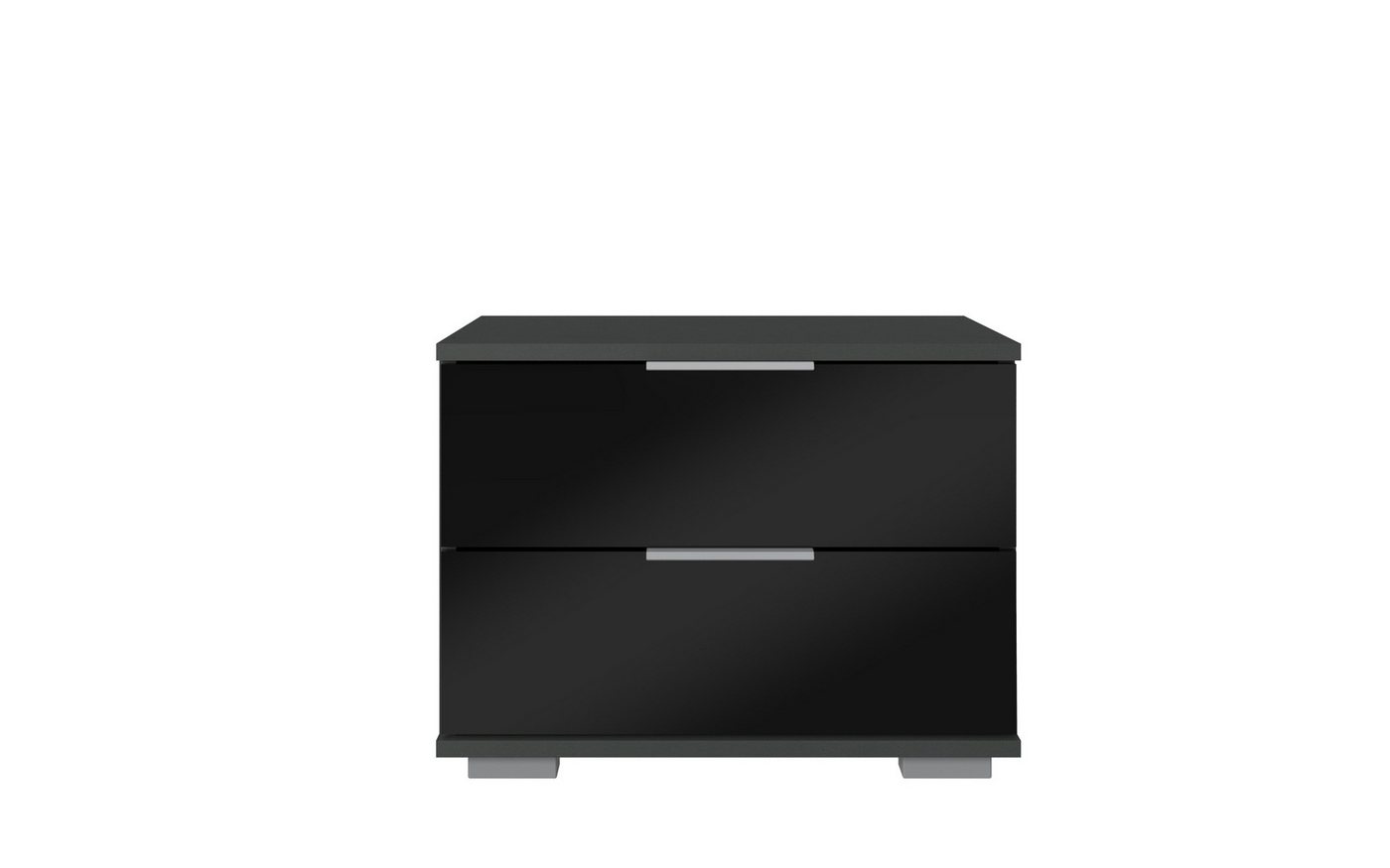 Wimex Nachtkommode in graphit mit 2 Schubladen und Absetzungen in GLAS SCHWARZ (BxHxT: 52x40x38 cm) von Wimex