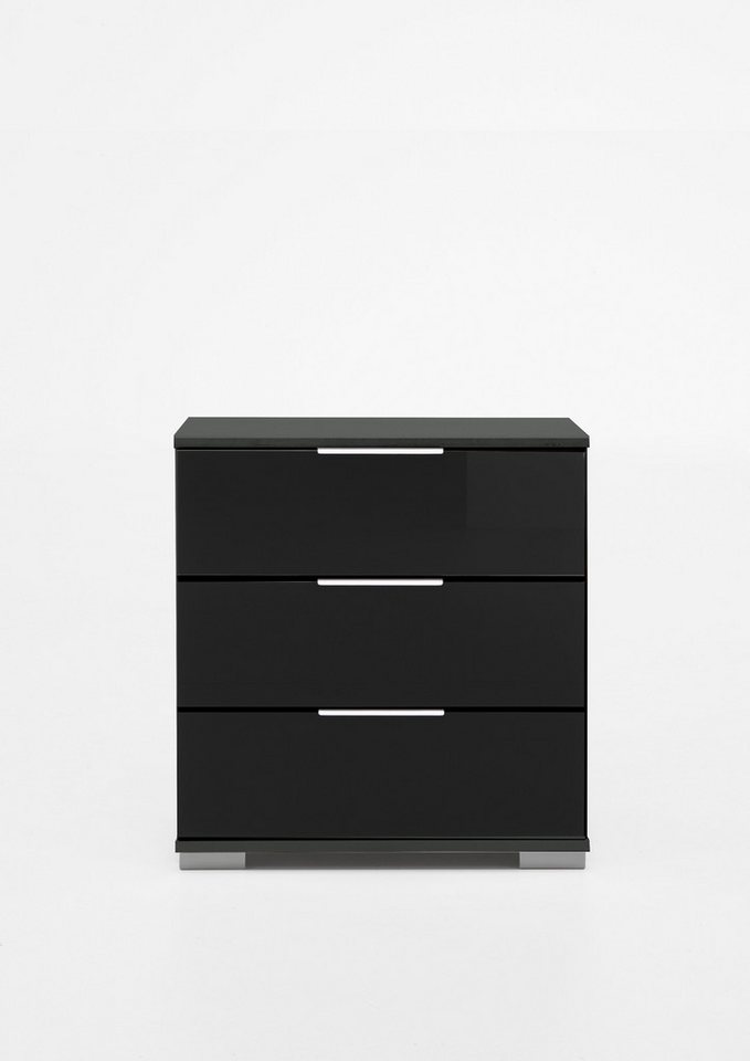 Wimex Nachtkommode in graphit mit 3 Schubladen und Absetzungen in GLAS SCHWARZ (BxHxT: 52x58x38 cm) von Wimex