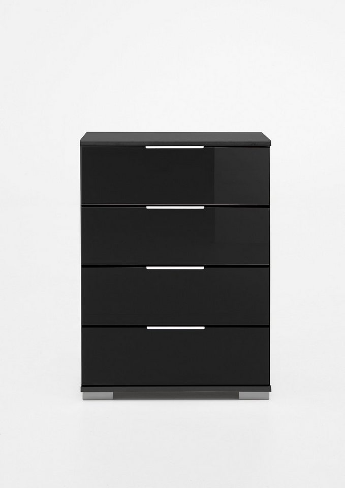 Wimex Nachtkommode in graphit mit 4 Schubladen und Absetzungen in GLAS SCHWARZ (BxHxT: 52x74x38 cm) von Wimex