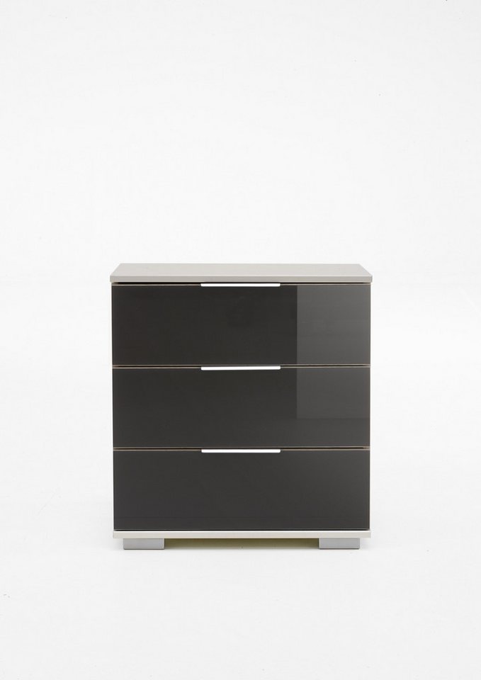 Wimex Nachtkommode in weiß mit 3 Schubladen und Absetzungen in WEISS + GLAS GREY (BxHxT: 52x58x38 cm) von Wimex