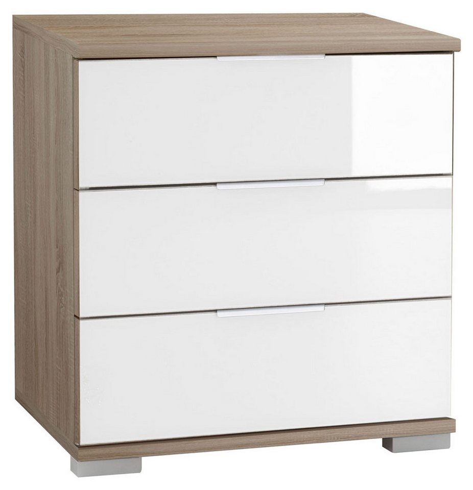 Wimex Nachtkonsole Easy Plus (3 Schubladen mit Metallauszug, 1 St., moderne Optik, alufarbene Kantengriffe aus Metall, Füße in alufarben), 52cm eiche sägerau weißglas von Wimex