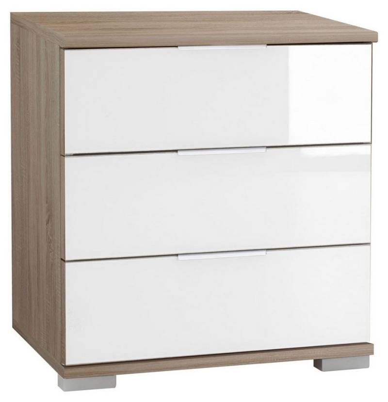 Wimex Nachtkonsole Easy Plus (3 Schubladen mit Metallauszug, 1 St., moderne Optik, alufarbene Kantengriffe aus Metall, Füße in alufarben), 52cm eiche sägerau weißglas von Wimex