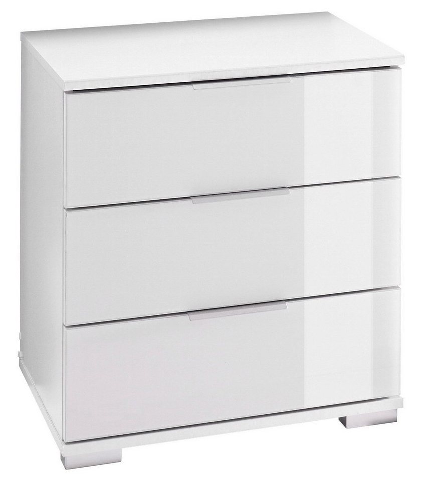 Wimex Nachtkonsole Easy Plus (3 Schubladen mit Metallauszug, 1 St., moderne Optik, alufarbene Kantengriffe aus Metall, Füße in alufarben), 52cm weiß Front Weißglas von Wimex