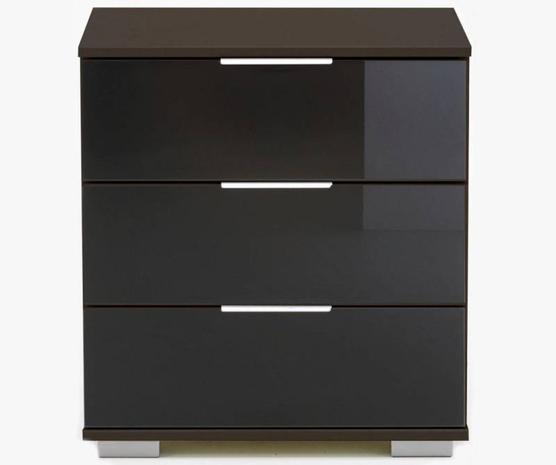 Wimex Nachtkonsole Easy Plus (3 Schubladen mit Metallauszug, 1 St., moderne Optik, alufarbene Kantengriffe aus Metall, Füße in alufarben), 52x38x56cm graphit schwarzglas von Wimex