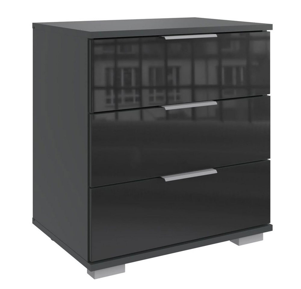 Wimex Nachtkonsole Easy Plus (3 Schubladen mit Metallauszug, 1 St., moderne Optik, alufarbene Kantengriffe aus Metall, Füße in alufarben), 52x38x56cm graphit schwarzglas von Wimex