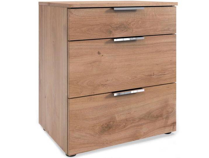 Wimex Nachtkonsole Level (3 Schubladen, 1 St., moderne Optik, chromfarbene Kantengriffe aus Metall), 54x41x61cm mit Schubladen Plankeneiche, braun von Wimex