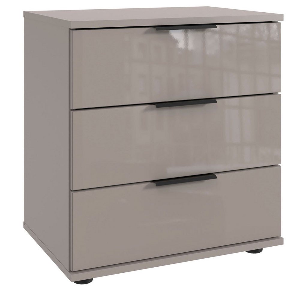 Wimex Nachtkonsole Saigon (3 Schubladen aus Metalllaufleisten, 1 St., moderne optik, Kantengriffe aus Metall, Füße in Schwarz), 46x38x58cm sandgrau / glas von Wimex