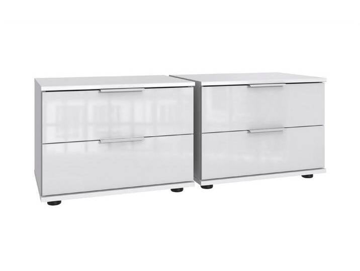 Wimex Nachtschrank (2er-Set) in WEISS + GLAS WEISS - 104x40x38cm (BxHxT) (2er-Set, 2er-Set) von Wimex