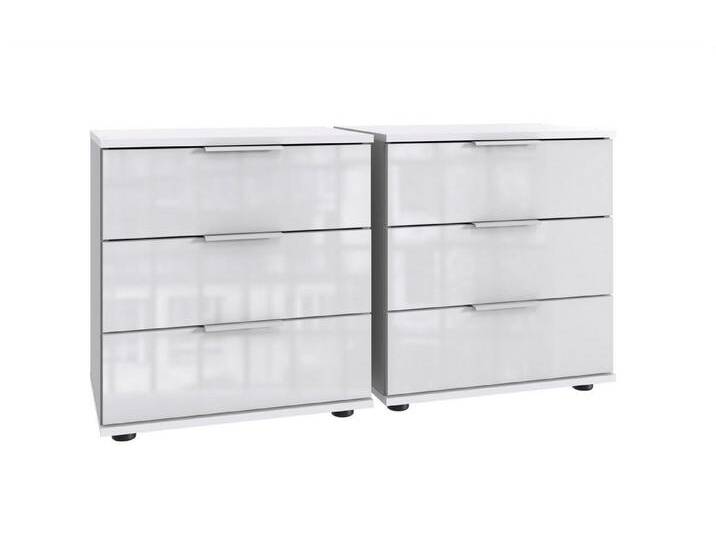 Wimex Nachtschrank (2er-Set) in WEISS + GLAS WEISS - 104x58x38cm (BxHxT) (2er-Set, 2er-Set) von Wimex