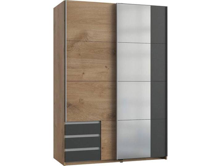 Wimex SCHWEBETÜRENSCHRANK, Eiche, Graphit, Holz, 5 Fächer, 3 Schubladen, Rechteckig, 135x198x64 cm, Schlafzimmer, Kleiderschränke, Schwebetürenschränke von Wimex