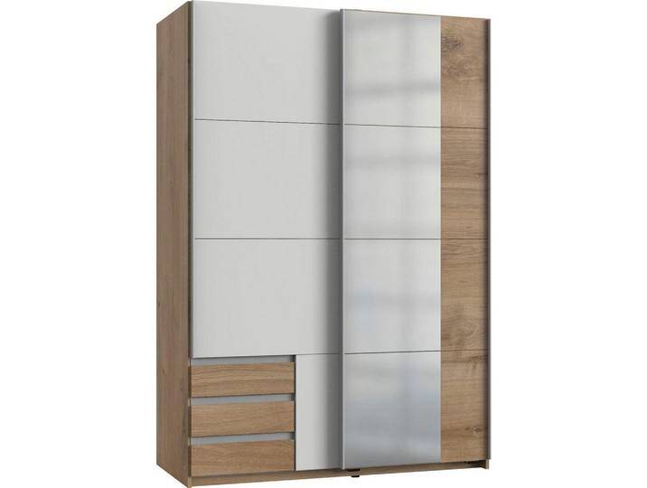 Wimex SCHWEBETÜRENSCHRANK, Eiche, Weiß, Holz, 5 Fächer, 3 Schubladen, Rechteckig, 135x198x64 cm, Schlafzimmer, Kleiderschränke, Schwebetürenschränke von Wimex