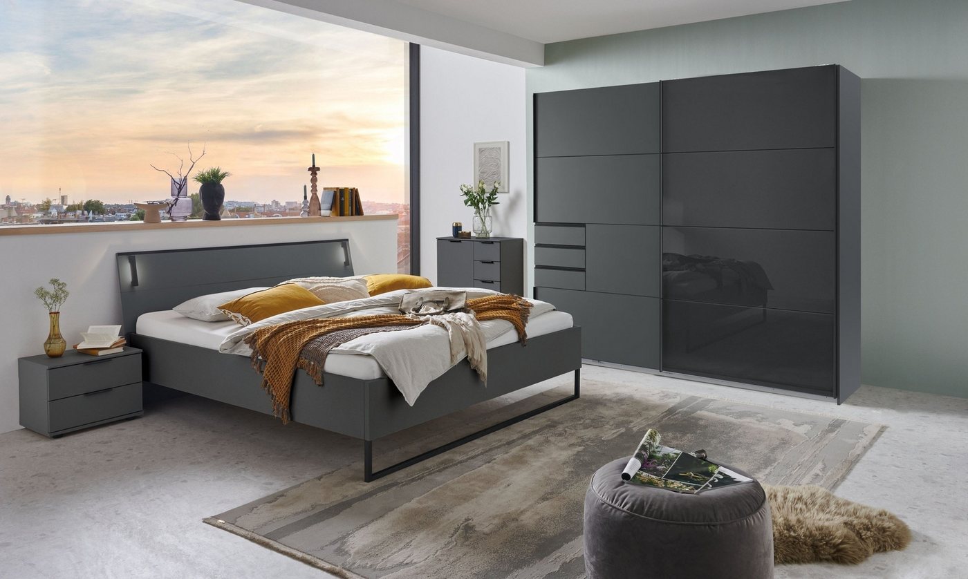 Wimex Schlafzimmer-Set (5tlg) Bett 168x92x210cm, Schrank, 2 Nachtkommoden, Kommode, Grafit, (5tlg) von Wimex