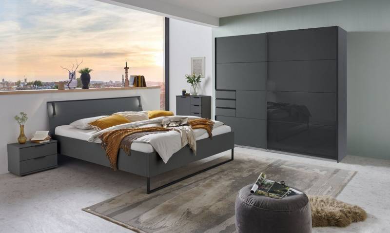 Wimex Schlafzimmer-Set (5tlg) Bett 168x92x210cm, Schrank, 2 Nachtkommoden, Kommode, Grafit, (5tlg) von Wimex