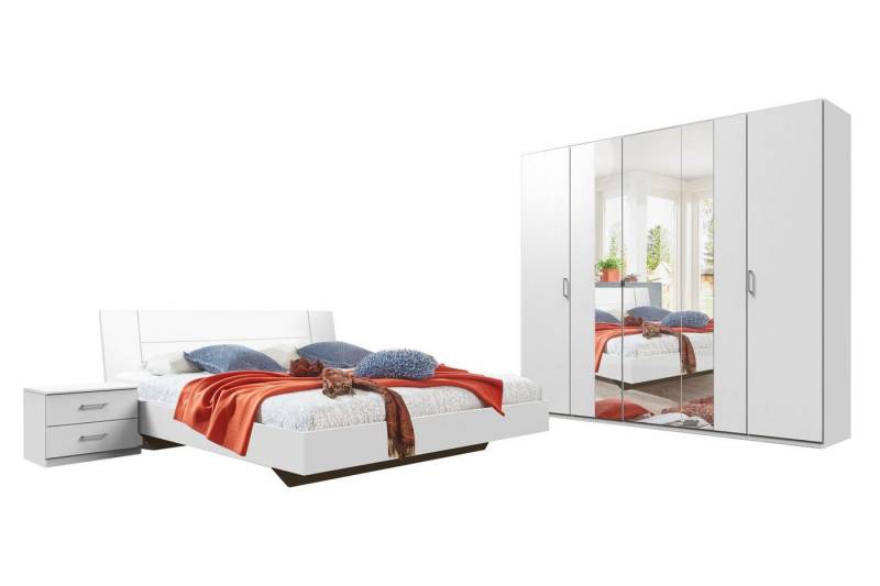 Wimex Schlafzimmer-Set Kreta, (1 Doppelbett, 2 Nachtkonsolen, 1 Kleiderschrank, 4-tlg., moderne Optik, 4-teilig, alufarbene Bügelgriffe, mit Spiegel), 180x200cm weiß von Wimex