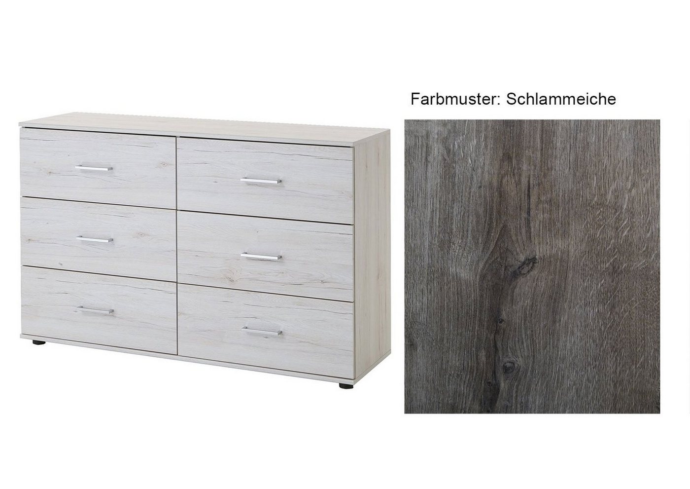 Wimex Schubkastenkommode Anna (Anna, 1 St., mit 6 Schubkästen), 130cm Schlammeiche mit 6 Schubkästen von Wimex