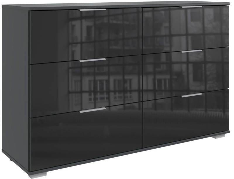 Wimex Schubkastenkommode Easy Plus (mit 6 Schubladen, 1 St., moderne Optik, Metallgriffe, Glasfront), 130x41x83cm graphit / Schwarzglas mit 6 Schubkästen von Wimex