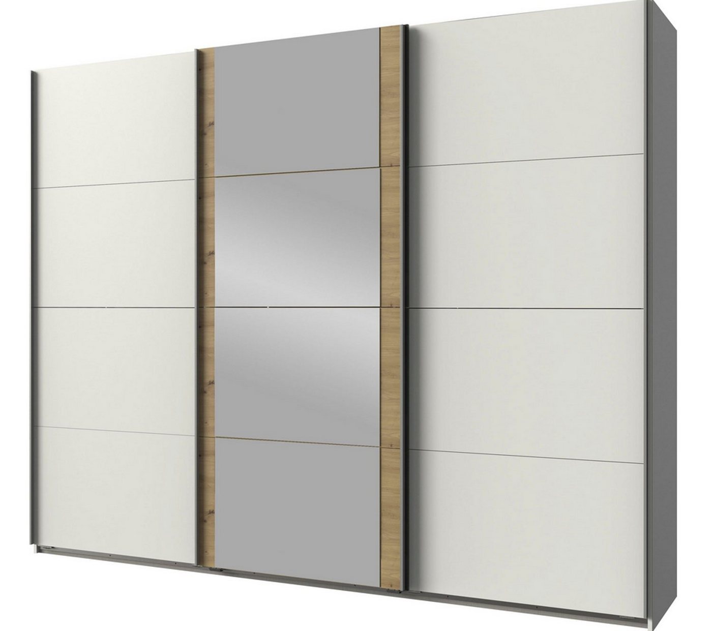 Wimex Schwebetürenschrank Bern (3 Türen, Einlegeböden, Kleiderstangen, Spiegel, 1-St., moderne Optik, Metallgriffleisten, mit Spiegel) 225x64x210cm weiß Eiche Artisan von Wimex
