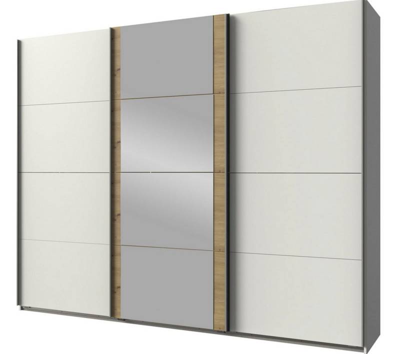 Wimex Schwebetürenschrank Bern (3 Türen, Einlegeböden, Kleiderstangen, Spiegel, 1-St., moderne Optik, Metallgriffleisten, mit Spiegel) 225x64x210cm weiß Eiche Artisan von Wimex