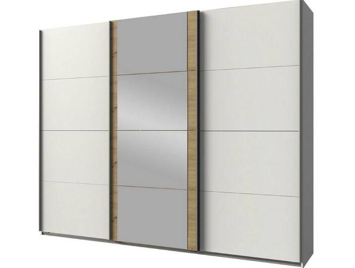 Wimex Schwebetürenschrank Bern (3 Türen, Einlegeböden, Kleiderstangen, Spiegel, 1-St., moderne Optik, Metallgriffleisten, mit Spiegel) 225x64x210cm weiß Eiche Artisan von Wimex
