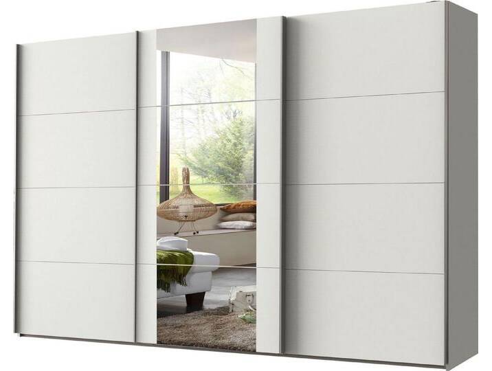 Wimex Schwebetürenschrank Bern (3 Türen, Einlegeböden, Kleiderstangen, Spiegel, 1-St., moderne Optik, Metallgriffleisten, mit Spiegel) 313x64x210cm weiß Spiegel von Wimex