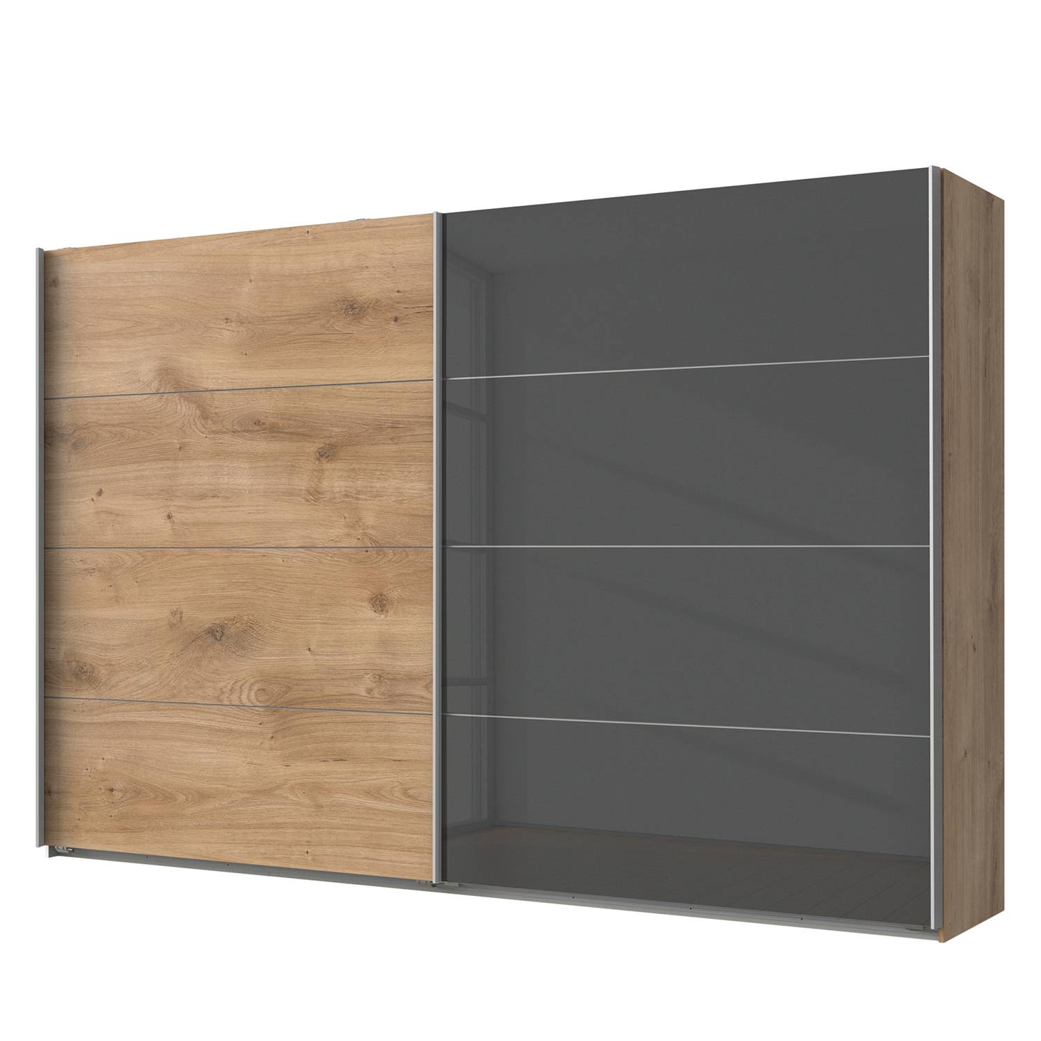 Wimex Schwebetürenschrank Easy Plus I Plankeneiche Dekor/Grau 225x210x65 cm (BxHxT) 2-türig Spanplatte Modern von Wimex