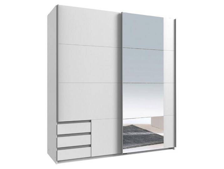 Wimex Schwebetürenschrank Emden (mit Schwebetüren, Schubladen, Einlegeböden, Kleiderstangen, 1-St., moderne Optik, mit Spiegel, alufabene Metallgriffleisten) 180x64x198cm weiß mit Spiegel von Wimex
