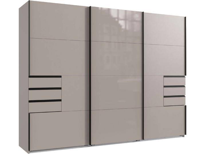 Wimex Schwebetürenschrank Saigon, Kleiderschrank mit Schiebetür mit Glaselementen, 3 Türen, 270cm breit, grau schwarz, sandgrau/Griffe schwarz von Wimex