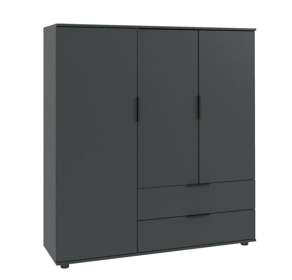 Wimex Stauraumschrank Easy Plus (3-türig, 2 Einlegeböden, 2 Schubladen, 1-St., moderne Optik mit schwarzen Metallgriffen) 130x40x140cm graphit mit 2 Schubladen und 2 Einlegeböden von Wimex