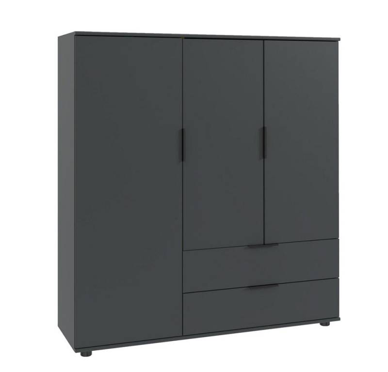 Wimex Stauraumschrank Easy Plus (3-türig, 2 Einlegeböden, 2 Schubladen, 1-St., moderne Optik mit schwarzen Metallgriffen) 130x40x140cm graphit mit 2 Schubladen und 2 Einlegeböden von Wimex