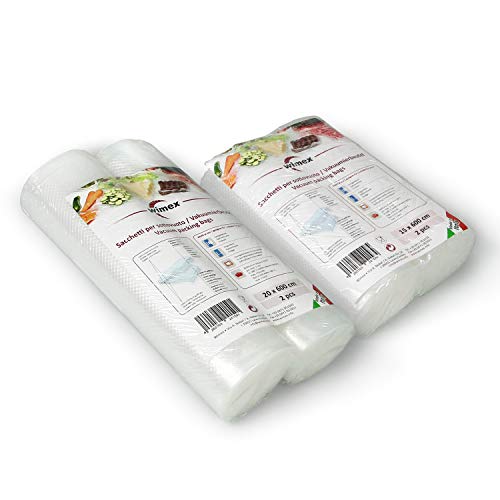 Wimex Vakuumbeutel | BPA Free | Sous Vide geeignet | stabile Schweißnaht | Für alle Balken Vakuumierer geeignet | Vakuumrollen | Made in Italy (2 Rollen 20x600cm + 2 Rollen 15x600cm) von Wimex