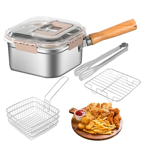 Wimnqie Edelstahl Friteuse | Multifunktionale Bratpfanne | Spritzgeschützte Edelstahl Fritteuse Set Für Pommes Hähnchen & Mehr Spülmaschinenfest von Wimnqie