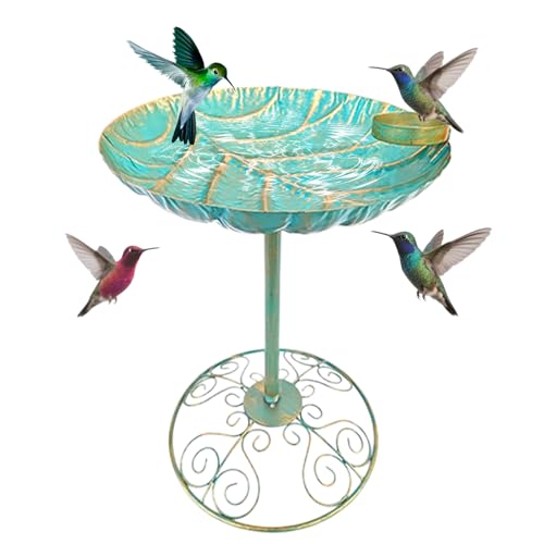 Wimnqie Vogelbad Für Den Außenbereich | Vogeltränke Mit Eisensäule | Wasserspender Rostfrei Dekorativ Für Garten Balkon Terrasse Rasen Deko von Wimnqie