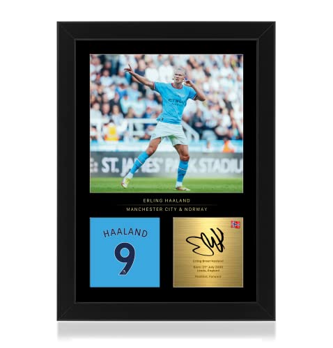Win FC Erling Haaland Signiertes A4 gerahmtes Foto – Reproduzierte digitale Signatur – Geschenk für Manchester City Fans von Win FC