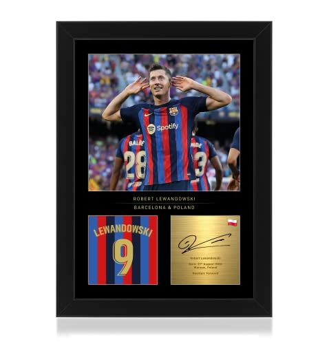 Robert Lewandowski Foto, gerahmt, A4, reproduziert, digitale Unterschrift, Geschenk für Barcelona-Fans von Win FC