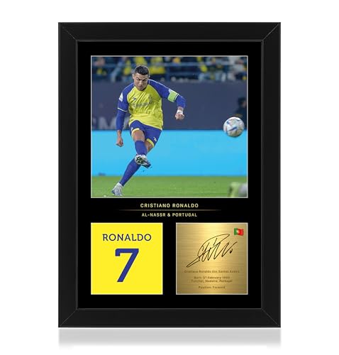 Win FC Cristiano Ronaldo gerahmtes Foto-Display, A4, reproduzierte digitale Signatur – Geschenk für Al-Nassr-Fans von Win FC