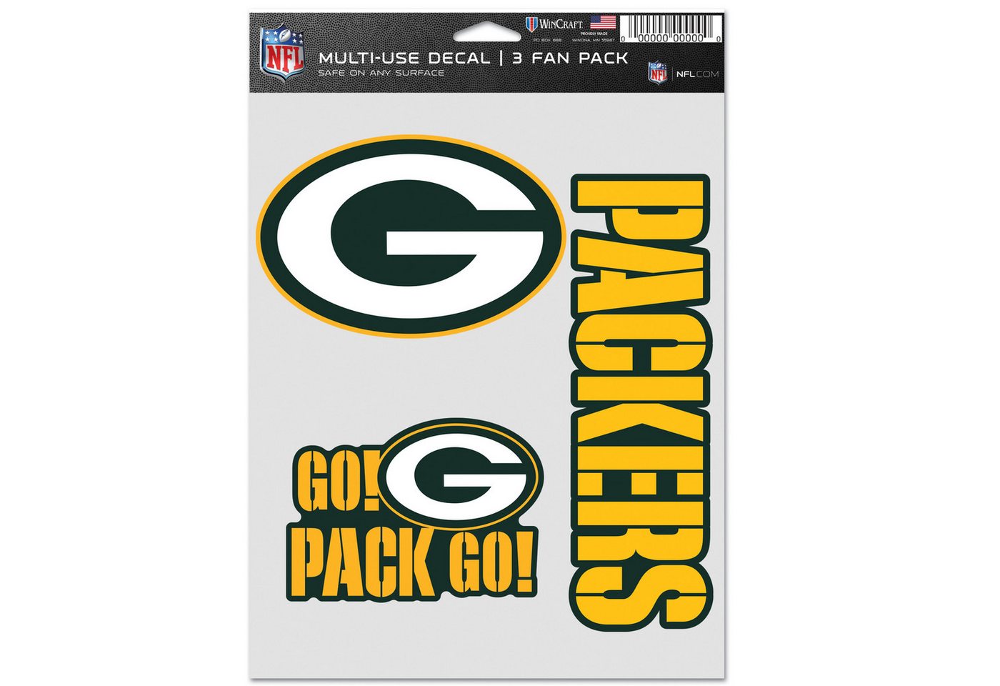 WinCraft Wanddekoobjekt NFL Aufkleber 3er Set 20x15cm Green Bay Packers von WinCraft
