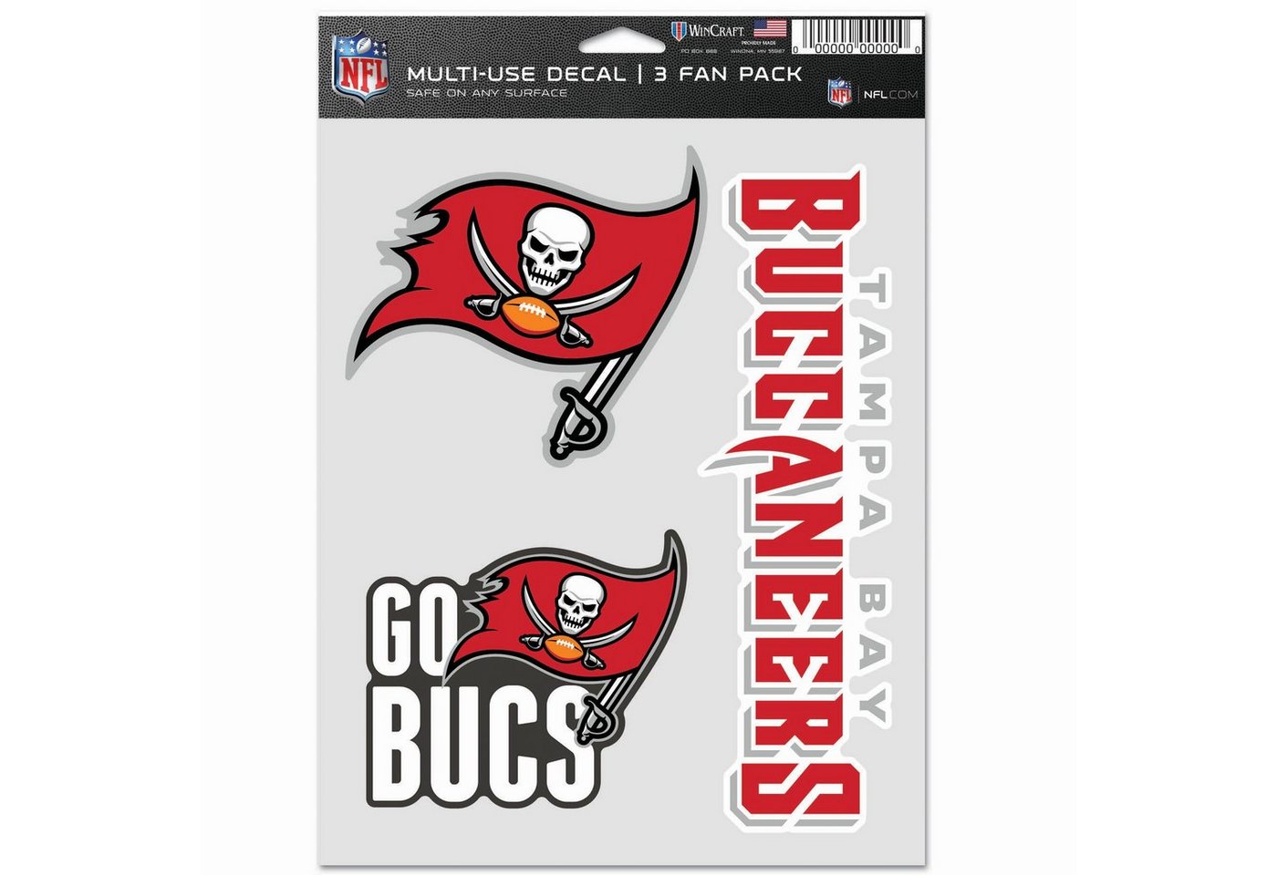 WinCraft Wanddekoobjekt NFL Aufkleber 3er Set 20x15cm Tampa Bay Buccanee von WinCraft