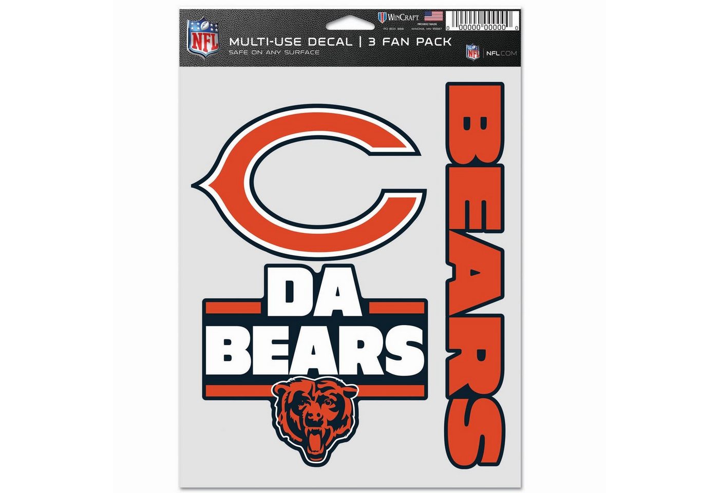 WinCraft Wanddekoobjekt NFL Aufkleber Use 3er Set 20x15cm Chicago Bears von WinCraft
