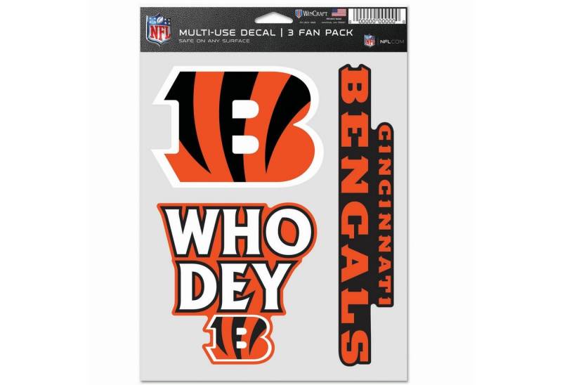 WinCraft Wanddekoobjekt NFL Aufkleber Use 3er Set 20x15cm Cincinnati Beng von WinCraft