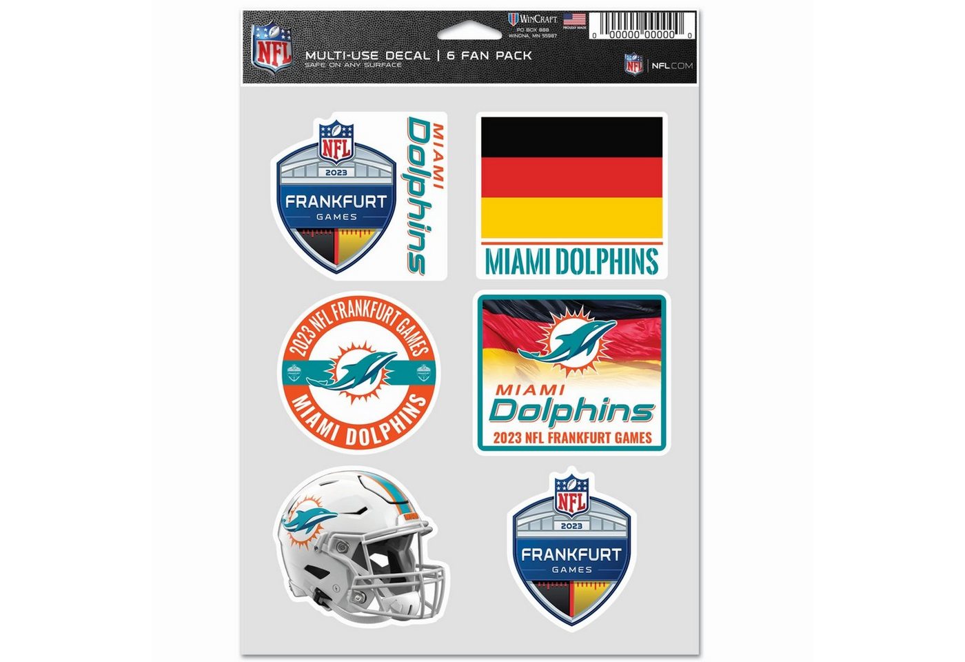 WinCraft Wanddekoobjekt NFL FRANKFURT Aufkleber 6er Set 18x13cm Miami Dolp von WinCraft