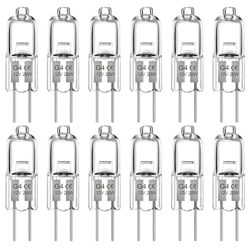 WinDerMo G4 Halogen Leuchtmittel 20W, Halogen 12V 20W 12 Stück, Kapsel 2 Pin Glühbirne, G4 Halogenlampen Warmweiß 2700K Dimmbar für Dunstabzugshaube, Schrank, Tischlampen, Deckenleuchten von WinDerMo