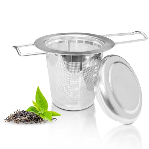 WinGluge 304 Edelstahl Teesieb für Losen Tees, Teeei für Tasse, Teefilter für Teekannes, Tees Sieb mit Deckels, Tea Infuser, Teezubehör, Geeignet Tassen und Teekannens, Faltbare Griffe, Feinmaschig von WinGluge