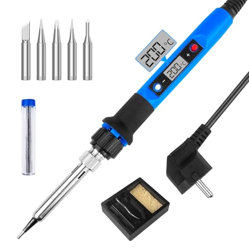 WinGluge 80W Lötkolben Set, Lötstation mit Temperatur Einstellbar 180-480°C, Lötset mit Lötdraht, Soldering Iron Kit mit LED Bildschirm und 5 Lötspitzen zum Heißschneiden Schweißen Brandmalerei von WinGluge