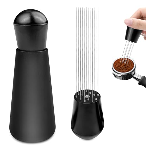 WinGluge Espresso Nadel, Tool Espresso, Espressos Nadel Verteilers, Nadels Kaffee Tamper, Kaffeerührer Nadel, Kaffeeverteiler, mit 12 Feinen Nadeln Abnehmbar, Coffee Distributor Tamper Matt-Schwarz von WinGluge