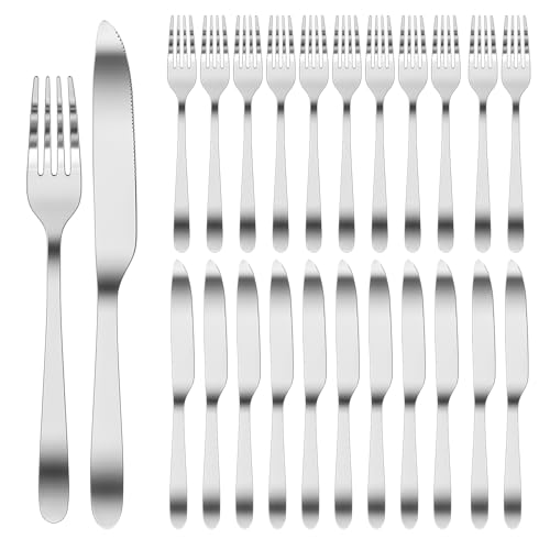 WinGluge Steakbesteck Set, 24-teilig Tafelmesser und Tafelgabeln für 12 Personen, Steak Cutlery Set, Edelstahl Messer und Gabeln Besteck Set, Pizzabesteck Spülmaschinenfest, für Haus Restaurant Hotel von WinGluge