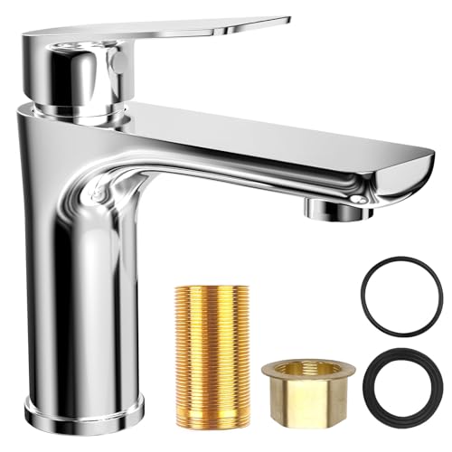 WinGluge Wasserhahn Bad, Mischbatterie, Bathroom Tap, Chrome Basin Mixer Tap, Washbasin Tap with Spout Height 125 mm, Edelstahl Waschtischarmatur, Water-Saving Fitting, für Bathroom von WinGluge