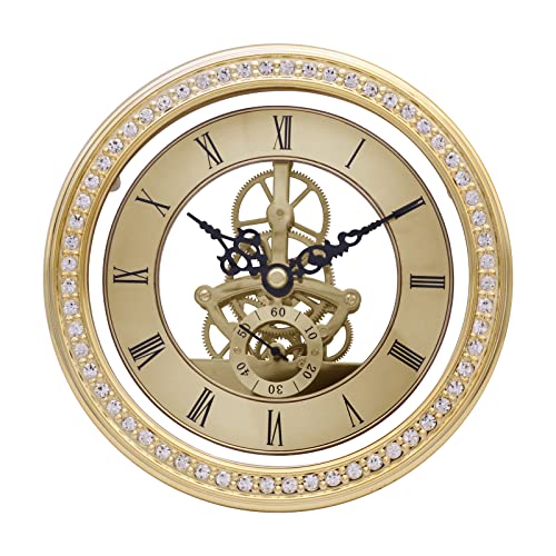 WinTaim Uhrwerk, Einbau-Uhr (148 mm), DIY Runder Retro Uhreneinsatz, Quartz Uhrwerk, Römische Ziffer, Goldrand, Passend für Loch mit 145 mm Durchmesser Tischuhr von WinTaim